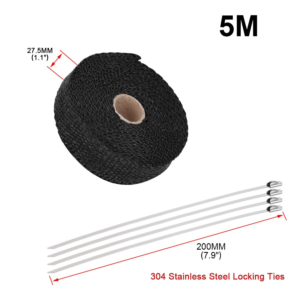 Motorcycle Exhaust Thermal Exhaust Tape Header Heat Wrap For Motorcycle 1.1" (2.5cm) or Car 2" (5cm)