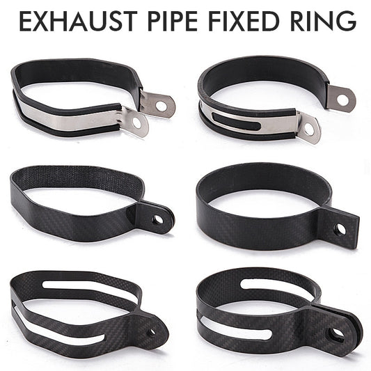 Carbon Fiber & Stainless Steel Exhaust Pipe Muffler Clamp / Ring Support Bracket Fits 90-140mm