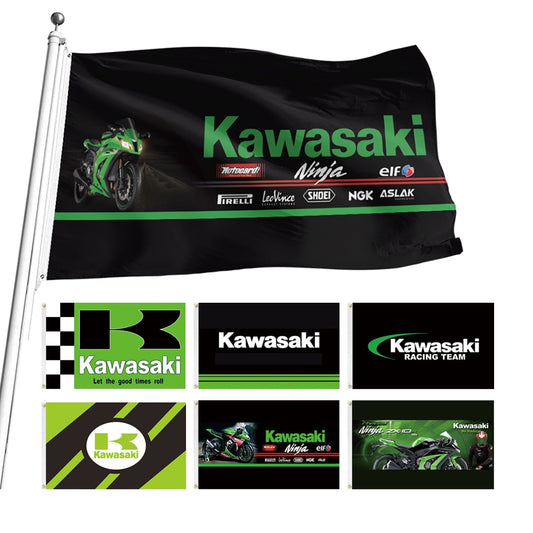 HUGE Kawasaki Flag Up To 4 Feet X 6 Feet / 120cm X 180cm Printed Racing Flag Various Sizes & Styles