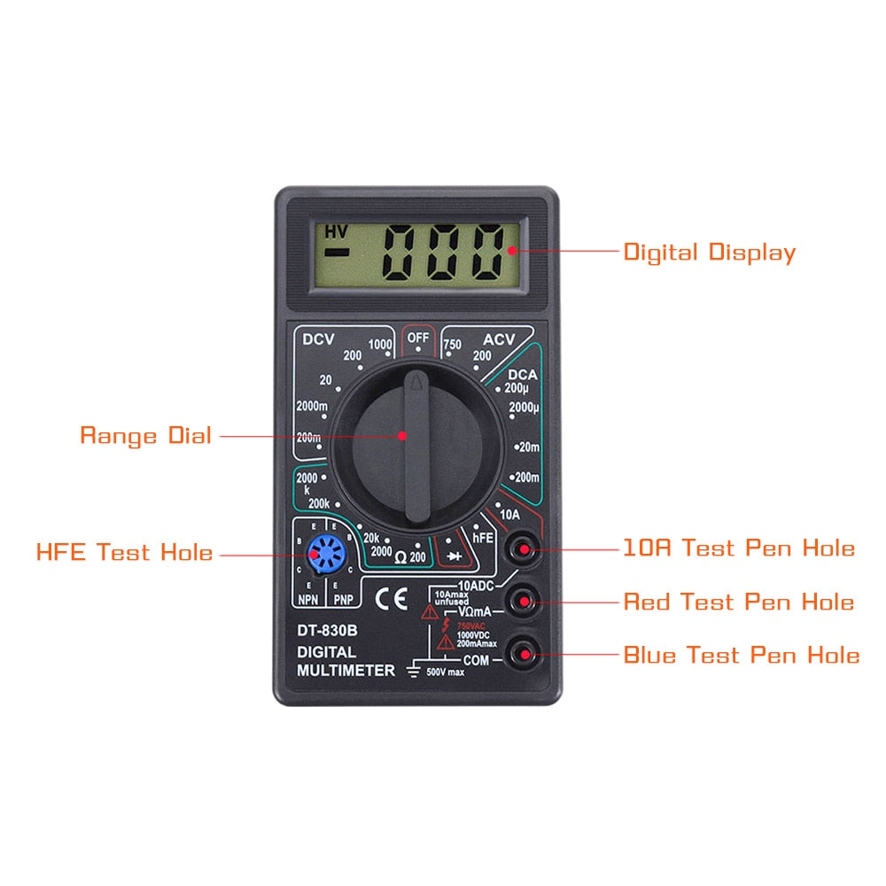 Motorcycle LCD Digital Multimeter Ammeter Voltmeter AC/DC